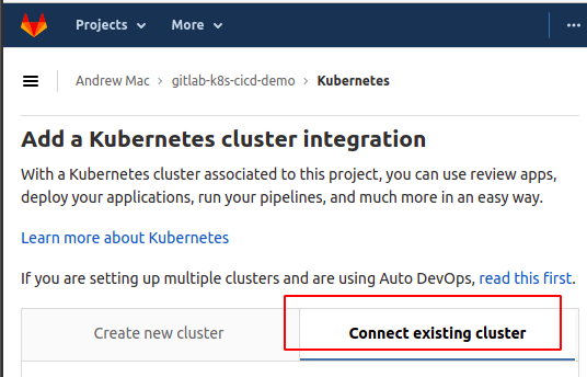 Connect Existing cluster to GitLab