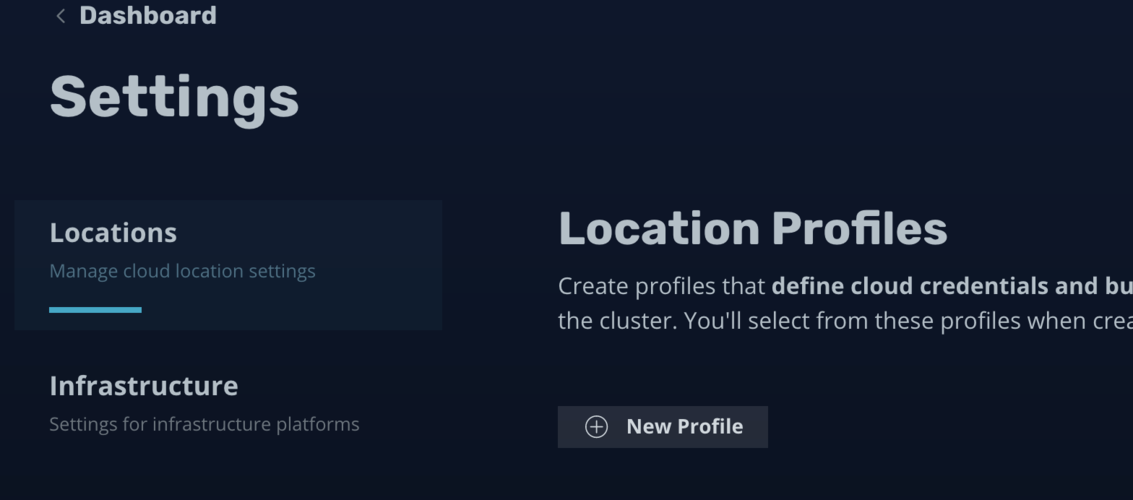 Creating a location profile in the settings