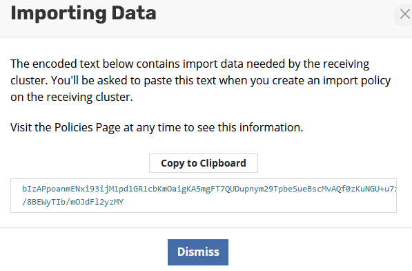 Kasten data import confirmation and instructions for retaining the token