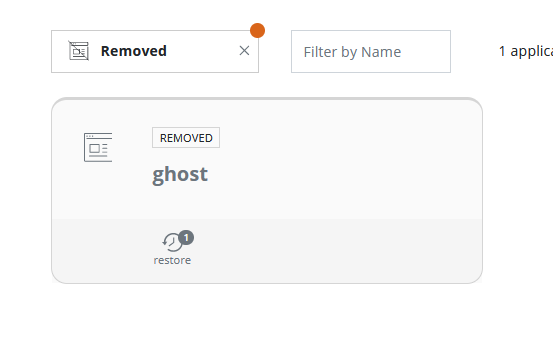 Kasten showing an application called "Ghost" removed