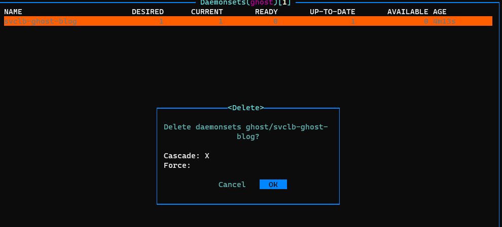 Deleting a DaemonSet running in a cluster as shown on K9s