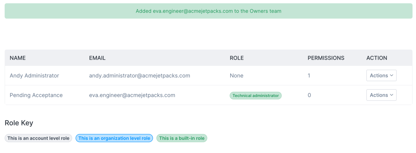 Team membership for Eva Engineer showing pending acceptance