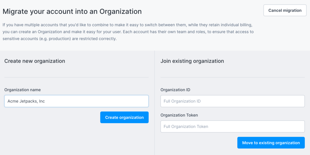 Migrating an account into an Organization