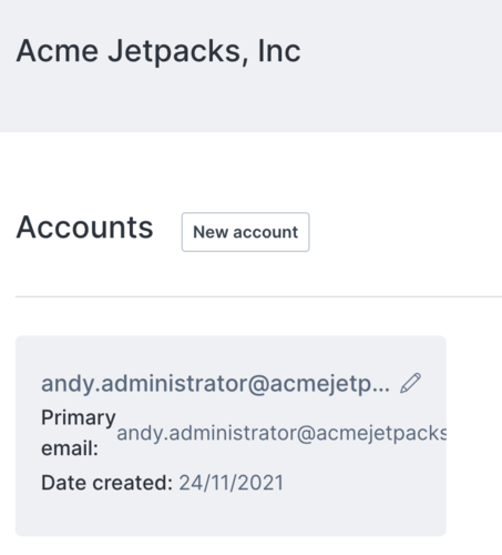 New Account creation through the Accounts administration screen