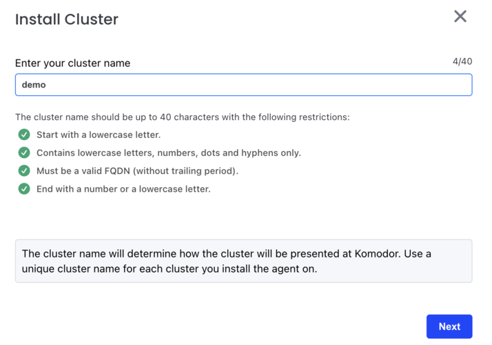 Naming a Kubernetes cluster on Komodor