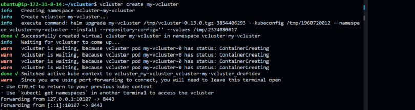 creates a namespace and a virtual cluster 