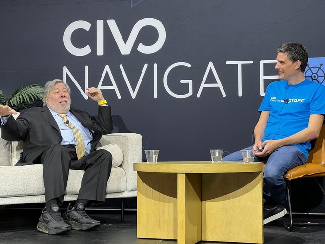 Mark Boost and Steve Wozniak on stage at Civo Navigate