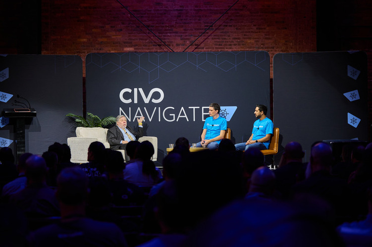 Dinesh, Steve and Mark on stage at Civo Navigate