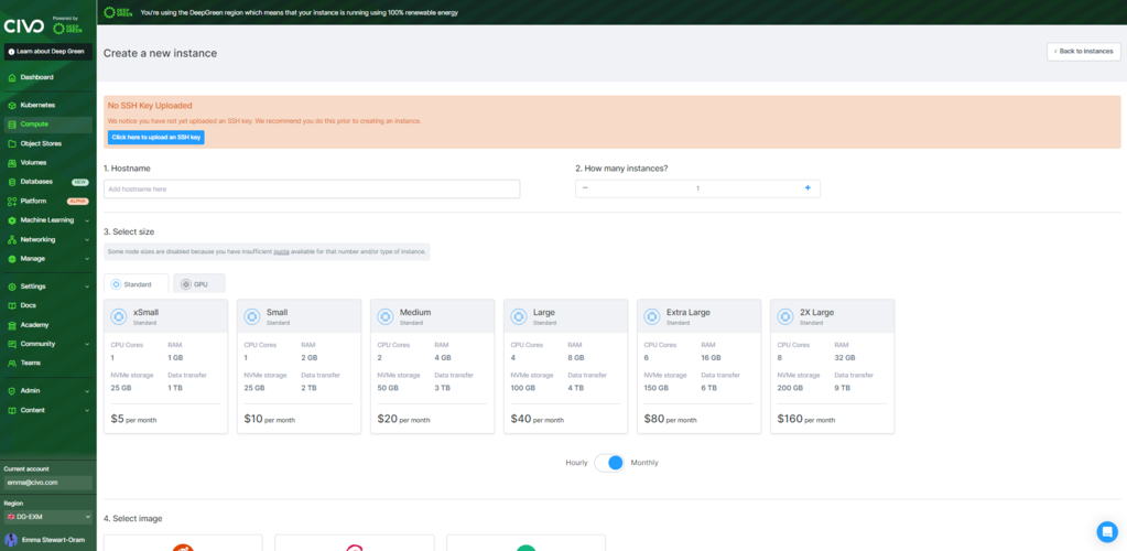 Selecting a Deep Green region on Civo